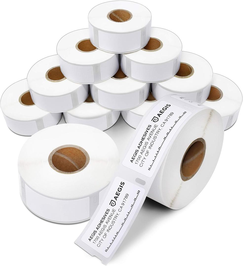 Aegis Adhesives - Replacement for DYMO 30336 (12 Rolls, 6000 Labels) 1" X 2 1/8" Direct Thermal Barcode and Address Labels - Compatible with LabelWriter 450, 450 Turbo, 4XL (NOT 550, 5XL)