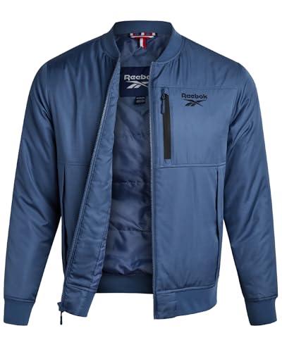 Reebok Mens Bomber Jacket - Insulated Zip Up Windbreaker Jackets for Men - Casual Golf Gym & Hiking Mens Lightweight Jackets, Size Medium, Mineral Blue