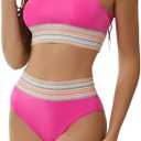 Kujurnms Women's High Waisted Bikini Sets Tummy Control Swimsuits 2 Piece Color Block Adjustable Straps Bathing Suits 2025, M