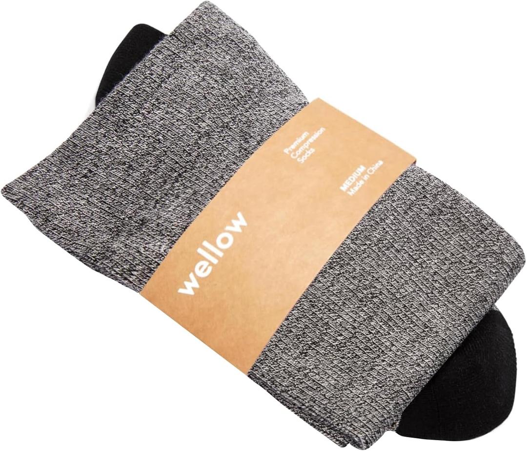 Wellow Wide Calf Compression Socks, Knee High Support, 18-25 mmHg, Made with Viscose from Bamboo, Twist Pattern (Medium)