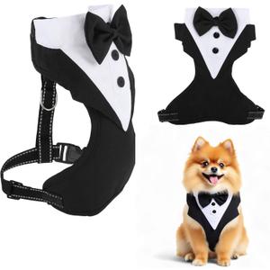 Dog Tuxedo for Wedding, Pet Tuxedo Suit with Bow Tie, Pet Costumes for Small Dogs, Formal Party Attire for Halloween Christmas, Small, Black White