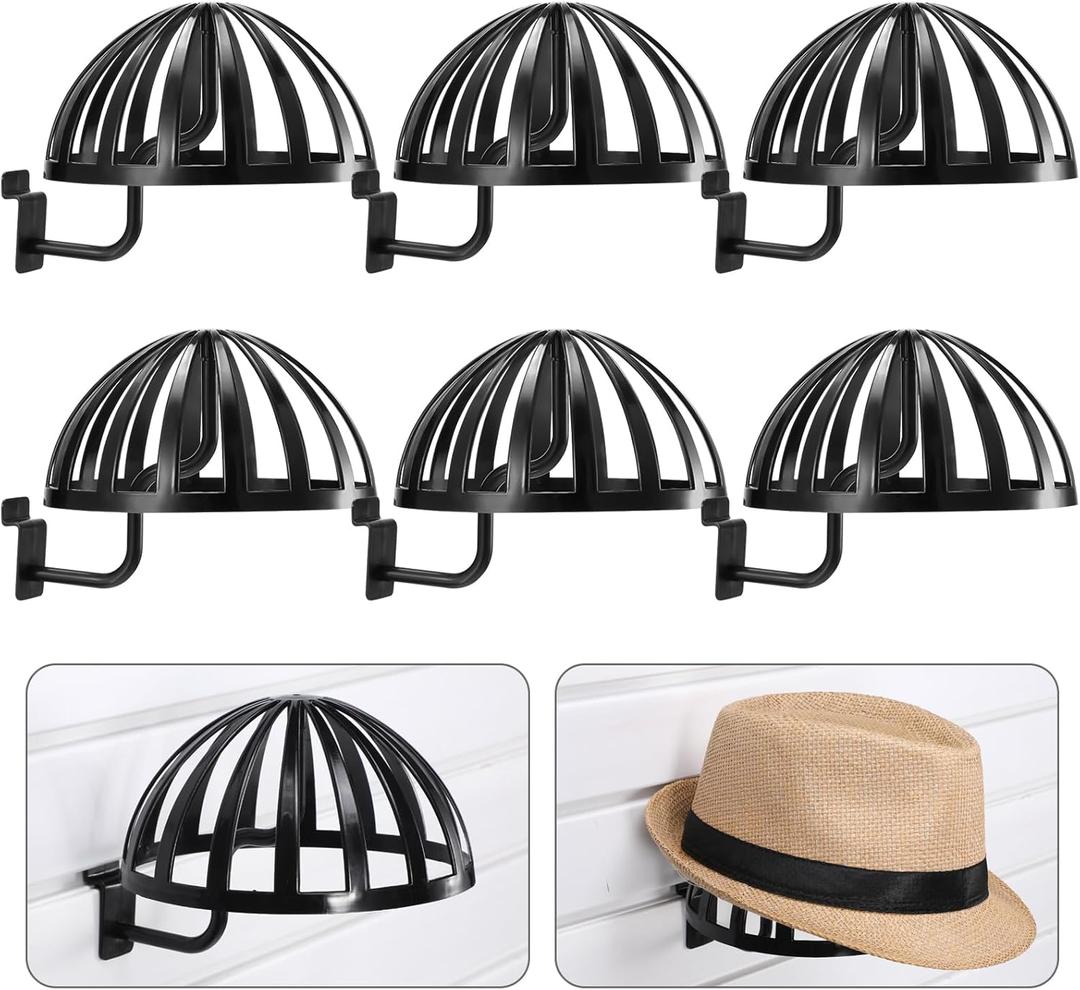 Suzile 6 Pcs Hat Stand for Slatwall Displayer Plastic Hat Rack Wall Mount Wig Rack Stand Holder for Wig Home Display Multiple Hat Retail(Black)