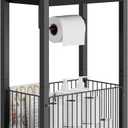IBUYKE Freestanding Toilet Paper Holder Stand with Storage Shelf,Bathroom Toilet Tissue Roll Dispenser with Extra Space for Rolls, Magazines, Wet Wipes Black TLJ020B