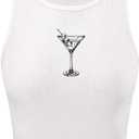 RoseSeek Women's Graphic Y2k Going Out Tank Tops Sleeveless Martini Casual Slim Fit Summer Crop Top (Medium, White)