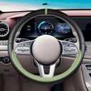 Black Avocado Green Car Steering Wheel Cover, Nappa Leather, Bottom Color Blocking, Universal 14.5-15 Inch Leather Anti-Slip Breathable Auto Steering Wheel Covers for Men Women