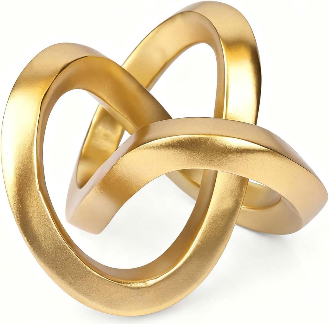 Knot Geometric Sculpture Decor,Mid Century Modern Abstract Figurines,Home Decor Statue,Bookcase Decor,Decorative Accents for Living Room, Coffee Table, Office Desktop, Shelf (Gold)