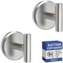 HOME SO Suction Cup Hooks T Shape (2 or 4 Pack) (Brushed Nickel, 2, Count)