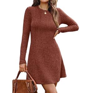 OFEEFAN Fall Dresses for Women 2025 Sliming Dress Women's Clothing Long Sleeve Sweater Dress Caramel L
