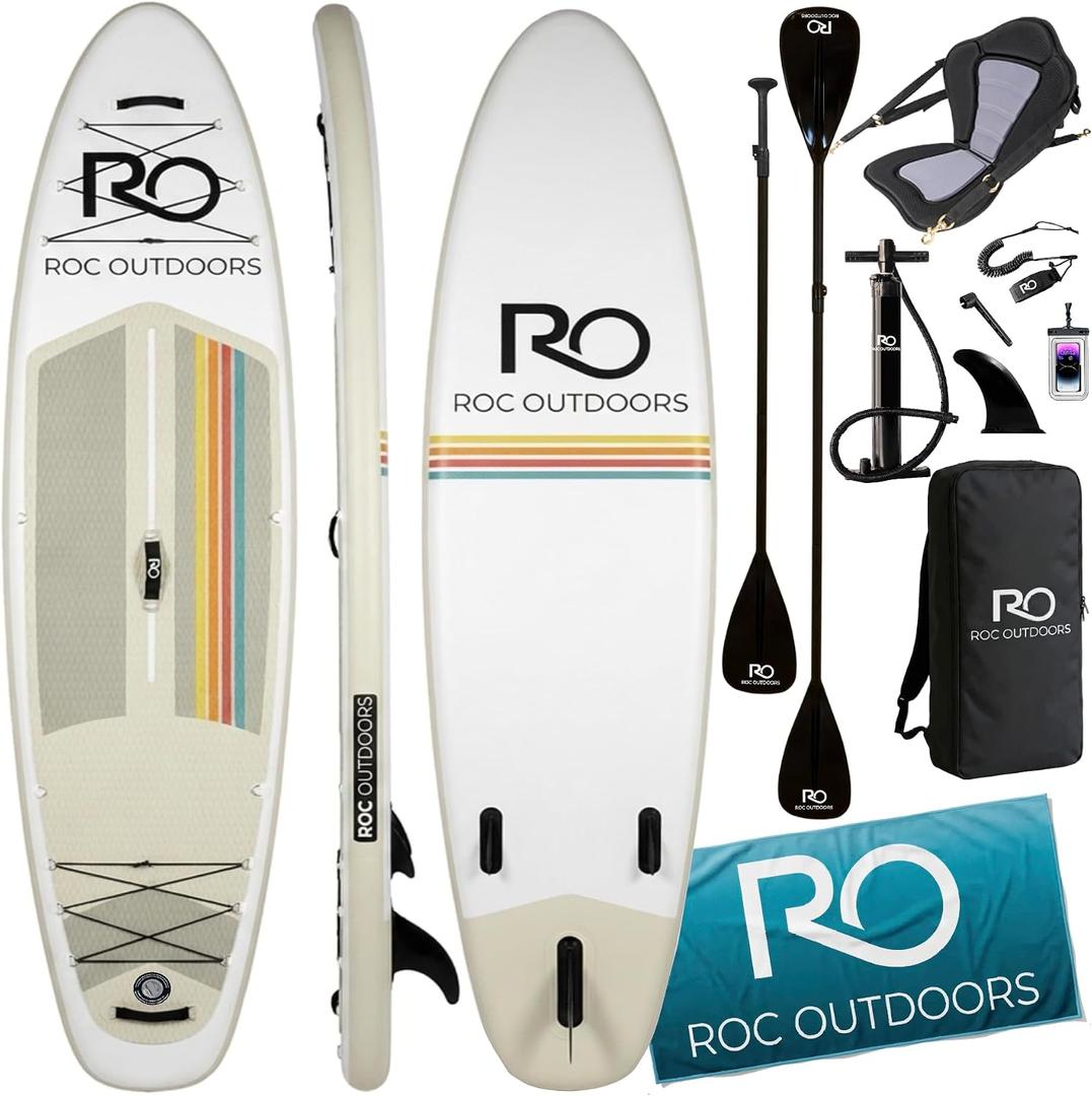 Roc Inflatable Stand Up Paddle Board 10' 6" with Premium SUP Paddle Board Accessories, Wide Stable Design, Non-Slip Comfort Deck for Youth & Adults (Desert Sky W/Kayak Seat)