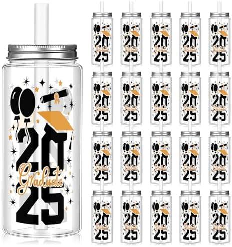 Vesici 24 Pcs Graduation Plastic Cups with Lid and Straws 13.5 oz 2025 Graduate Tumblers Graduation Gifts Drinking Cups with Decorative Bows for Class of 2025 Party Favors Decorations(Yellow)