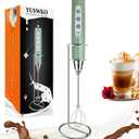 YUSWKO Granite Rechargeable Milk Frother for Coffee with Stand, Handheld Drink Mixer with 3 Heads 3 Speeds Electric Stirrers for Latte, Cappuccino, Hot Chocolate, Egg
