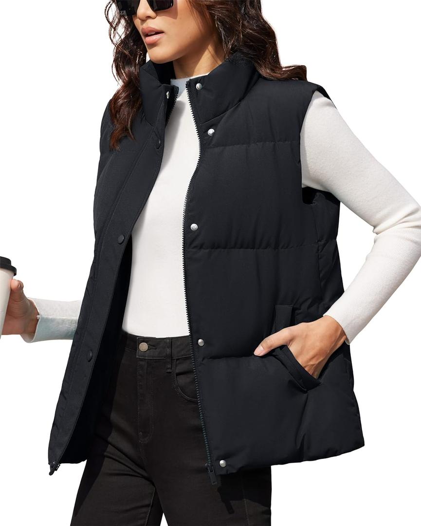 MAGCOMSEN Women's Puffer Down Vest Oversized Zip Up Outerwear Lightweight Winter Padded Gilet Jacket with Pockets, XL