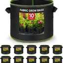 Grow Bags 5 Gallon10Pcs Heavy Duty 300G Fabric Pots for Plants,Thickened Nonwoven Garden Bags for Vegetables,Large Nursery Pots,Tomato, Green Line Border (5 Gallons)