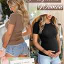 Ficerd 3 Pack Women's Maternity Shirts Cotton Short Sleeve Pregnancy Tops Side Ruched Ribbed Casual Mama tees Clothes (M)