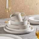 Famiware Star Stoneware Dinnerware Sets with Pasta Bowls, 24pc Dishes for 6 | Ceramic Plates and Double Bowls. Chip & Scratch Resistant. Microwave & Dishwasher Safe, Everyday & Formal Dining, Matte White