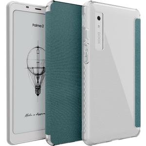TUDIA SKN FLIP Designed for Onyx Boox Palma 2 Case - [Magnetic Closure] Shockproof Slim Transparent TPU Back with Textured Leather Cover - Clear Turquoise
