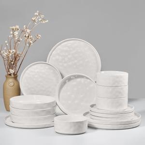 HaWare Dinnerware Sets, 16-Piece Plates and Bowls Set, Stoneware Dish Set for 4, Ceramic Dishware Set for Pasta Cereal, Chip and Scratch Resistant, Microwave and Dishwasher Safe, Speckled White