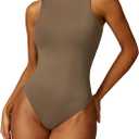 Women's Sleeveless Bodysuit High Crew Neck Sexy Tank Top Body Suits for Women Bodysuit Tummy Control (Medium, Camel Brown)