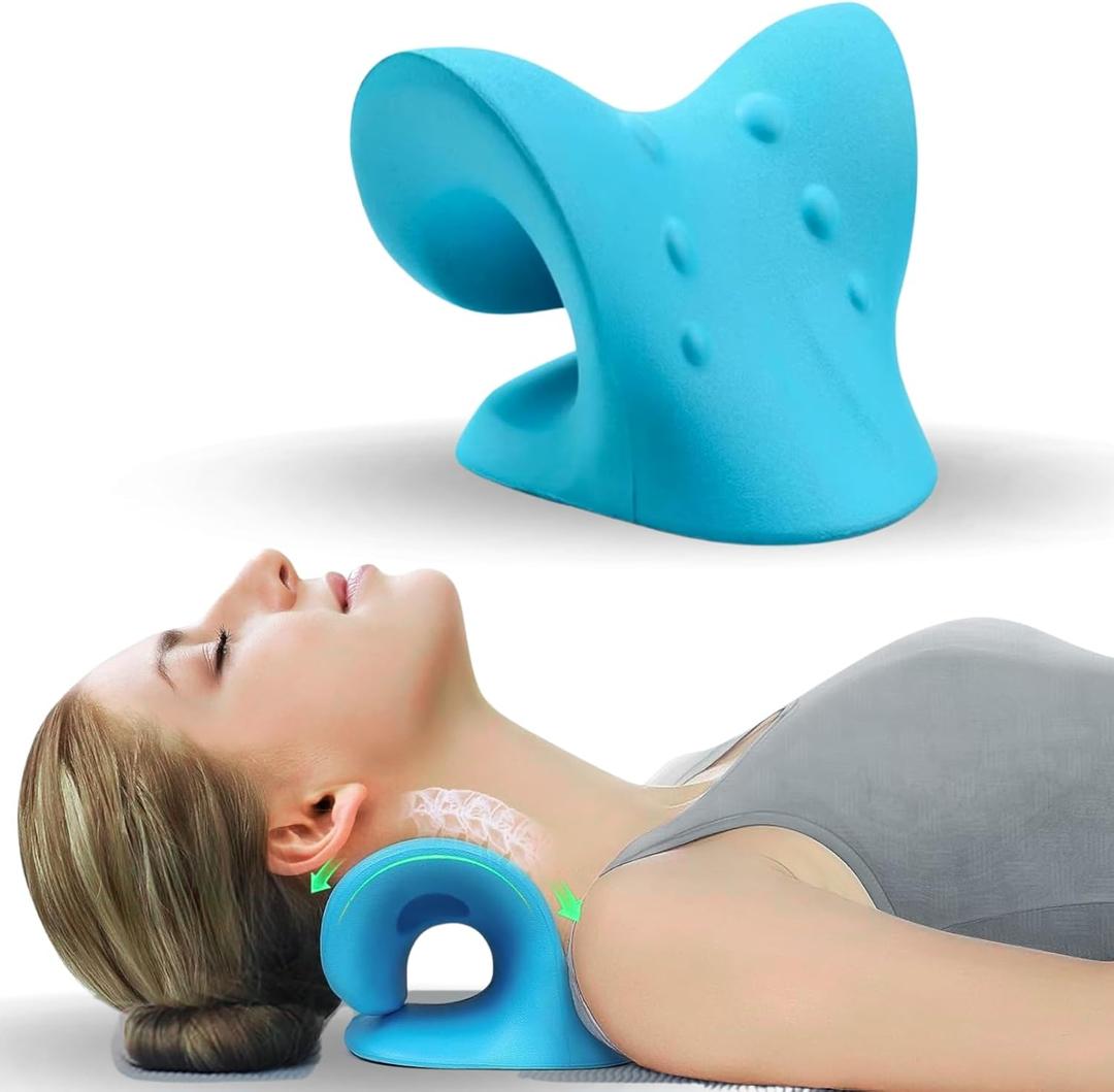Cervical Traction Device, Neck Stretcher Cervical Traction for Muscle Relax, Neck Hump Corrector for TMJ Pain Relief, Shoulder Relaxer, Spine Corrector (Blue)