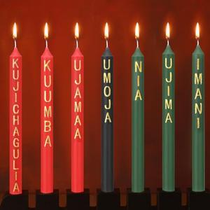 Sosation 7 Pieces Kwanzaa Kinara Candles Set with Words Kwanzaa Decorations 3 Red 3 Green 1 Black Winter Kinara Candles Celebrates African Americans Traditional House Decoration, 9.8 x 0.8 Inch