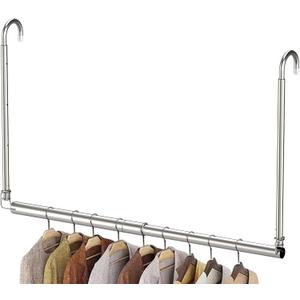 Hanging Closet Rod, Adjustable Height & Width Closet Rods for Hanging ClothesCloset Extender Hanging Rod SpaceMaximizing Design Suitable for Hanging and Drying Clothes, Silver