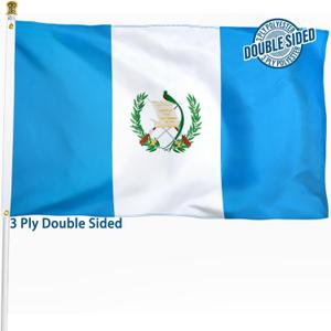 Guatemala Flag 3x5 ft Outdoor  Bandera de Guatemala Guatemalan National Flag, Double Sided 3 Ply Heavy Duty Polyester Banner with Brass Grommets for Home and Outdoor Decoration, 4 Rows Stitching