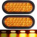 Partsam 2Pcs 6.3" LED Oval Amber Strobe Lights 24LED Recessed with Triple Flash Patterns for Truck Towing Trailer Lights Lamps, Rubber Grommets and 3-prong Wire Pigtails Included, 10V-30V