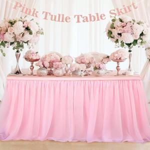 6ft Pink Tulle Table Skirt  MAQIHAN Table Skirt Tablecloth for Round Rectangular Tables Made of Tutu Fabric Restaurant Dessert Table Wedding Birthday Party Baby Shower Decoration Teacher Table Skirt