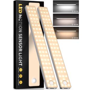 13inch Under Cabinet Lighting, 3 Color Temperatures Motion Sensor Light Indoor, USB Rechargeable Battery Operated Closet Lights, Dimmable LED Cabinet Lights, Under Counter Light for Kitchen (2 Pack)