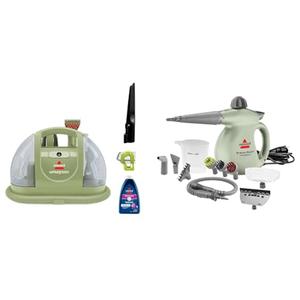BISSELL Little Green Portable Carpet and Upholstery Cleaner, Car and Auto Detailer, with Exclusive Specialty Tools, Green, 1400B + BISSELL® Steam Shot™ OmniReach Handheld Steam Cleaner, New 2024 Model