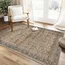 WondRg 4x6 Washable Area Rug Brown Vintage Distressed Entryway Kitchen Non Slip Low Pile Throw Rug Living Room Bedroom Indoor Doormat Soft Carpet for Entrance Dining Room Office Bathroom