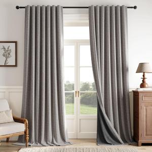 100% Blackout Faux Linen Curtains 90 inch Length 2 Panels Set for Living Room, Linen Textured Full Light Blocking Room Darkening Thermal Insulated Drapes for Bedroom (W52xL90, Mocha) (Brown)