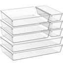 Criusia 8 Pack Drawer Organizer for Kitchen Gadgets, Large Clear Plastic Drawer Divider for Kitchen Accessories, Bathroom Organizers and Storage, Home Essentials for Makeup and Vanity Accessories