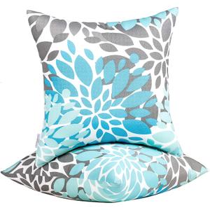 JMGBird Water-Resistant Outdoor Pillows Set of 2, 18x18 inch Durable Sky Blue Mandala Pattern Throw Pillows with Inserts for Patio Furniture, 2 Count