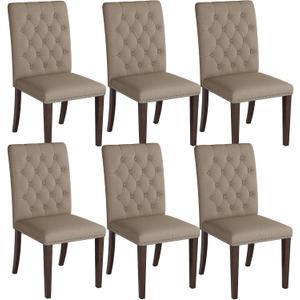 Tufted Dining Chairs Set of 6, High-end Dining Room Chairs with Solid Wood Legs (Natural Linen, Set of 6)