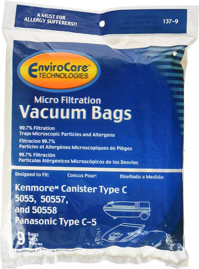 EnviroCare Kenmore Mircrofiltration Canister Vacuum Bags, Multicolor, C-5 (9 Bags)