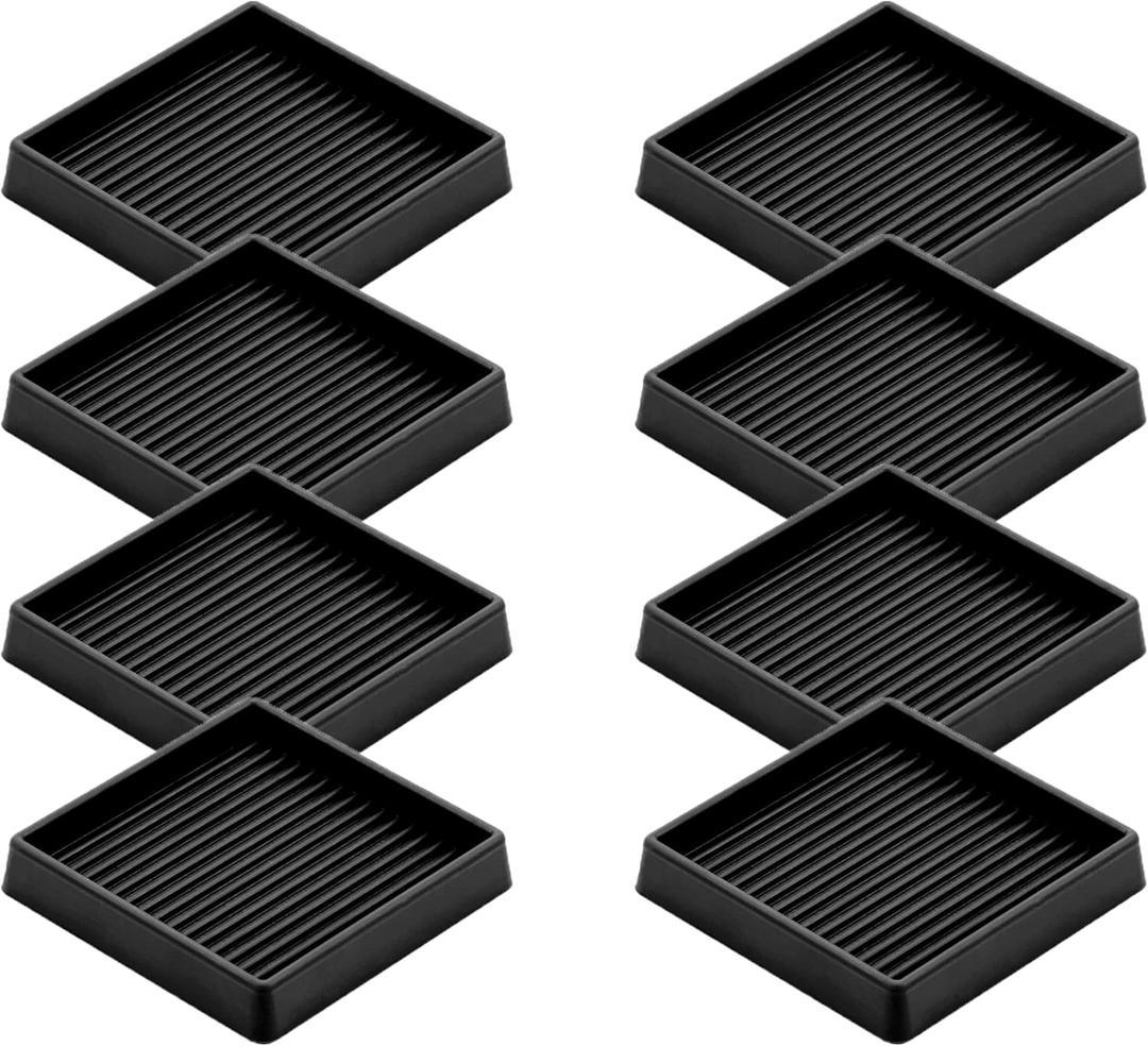 VOCOMO 3X3 Rubber Caster Cups, Non Slip Furniture Pads, Anti-Slip Gripper, Anti Skid Furniture Feet, Anti Slide Floor Protector for Bed Couch Stoppers (8 Pack, Black)