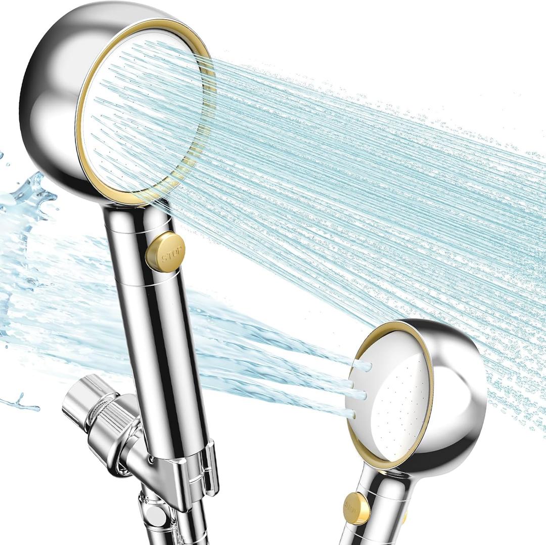 Latest High Pressure Filtered Shower Head With Handheld With 360 Rotating Panel,5 Spray Modes,Anti-Clog Nozzles,Hard Water Filter,59" Stainless Steel Hose&Adjustable Zinc Alloy Bracket,For Families (Polished Chrome)