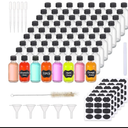 72, 2oz Small Clear Glass Bottles with Lids Boston Round Sample Bottles for Essential Oil Vanilla Hot Sauce Juice Whiskey Bourbon Liquid come with 5 Funnels, 5 Droppers, 72 Labels, 1Brush&Chalk Marker