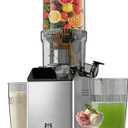 Cold Press Juicer, Wide Feed Chute Juicer Machines, Stainless Steel Slow Masticating Juicers Easy to Clean, Vegetables & Fruits Juice Extractor, High Juice Yield, Gray Knob