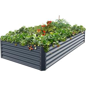 Galvanized Raised Garden Bed Box Planter for Outdoor Plants 17" Extra Tall Raised Garden Beds Outdoor Garden Boxes Outdoor Raised Metal Raised Garden Beds for Vegetables 96"X48"X17", Midnight Grey