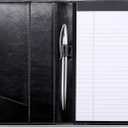Leather Junior Padfolio for Men & Women with Pen Loop, Italian Calfskin, Business Portfolio Notebook Folder (Antiqued Black)
