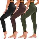 TNNZEET 3 Pack Leggings for Women - Black Tummy Control High Waisted Soft Yoga Pants for Workout Gym Running with Pockets (XX-Large, Black/Green/Coffee)