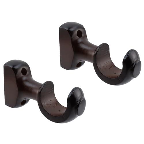 Antrader Wood Curtain Rod Brackets,Dark Brown Support Bracket,4.5" x 2.56" Window Curtain Hooks for Curtain Rod 1-3/8in(35mm) Diameter,Pack of 2