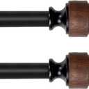 Wood Curtain Rods for Windows, Heavy Duty Adjustable Curtain Rod, 1-Inch Diameter Decorative Drapery Rod with Faux Wood Grain Finials, Black with Walnut, Modern Luxe Design (18"- 45" | 2PACK)