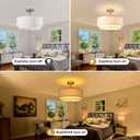 16" Semi Flush Mount Ceiling Light Fixture,Modern Close to Ceiling Light, 3-Lights Gold Drum Ceiling Light with Linen Fabric Shade for Bedroom Living Dining Room Hallway Entryway Foyer