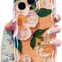 UEEBAI Case for iPhone 13 Pro, Colorful Retro Oil Painting Flower Case Pretty Glossy Pattern Wave Cover Cute Sparkly Floral Curly Cover Stylish Shell for Women Girl, Yellow Flower