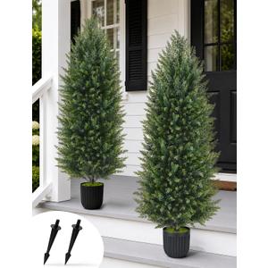 4FT Artificial Topiary Cedar Trees, Realistic 2 Set Outdoor Christmas Trees