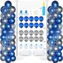 2 Sets Navy Blue and Silver Balloon Column Stand Kit with 100 Balloons Adjustable Balloon Tower Stand with Bases for Floor Confetti Balloon Column Kit for Graduation Birthday Appreciation Party Decor