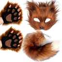 Valpeak Therian Mask and Tail Set for Girls Halloween Cat Mask Tail Cosplay Fox Mask Wolf Tail Over 1 Years Old(Flame)